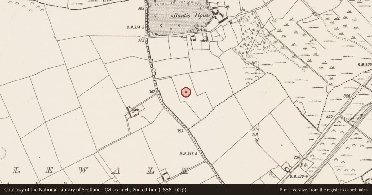 Ordnance Survey six-inch map, 2nd edition (1888–1915) covering the location of Enclosure, Bantis, County Tipperary North, with a pin at the register's coordinates