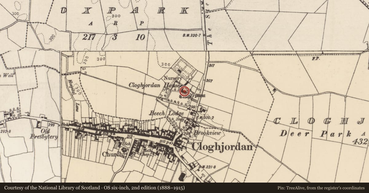 Ordnance Survey six-inch map, 2nd edition (1888–1915) covering the location of Castle - tower house, Oxpark, County Tipperary North, with a pin at the register's coordinates