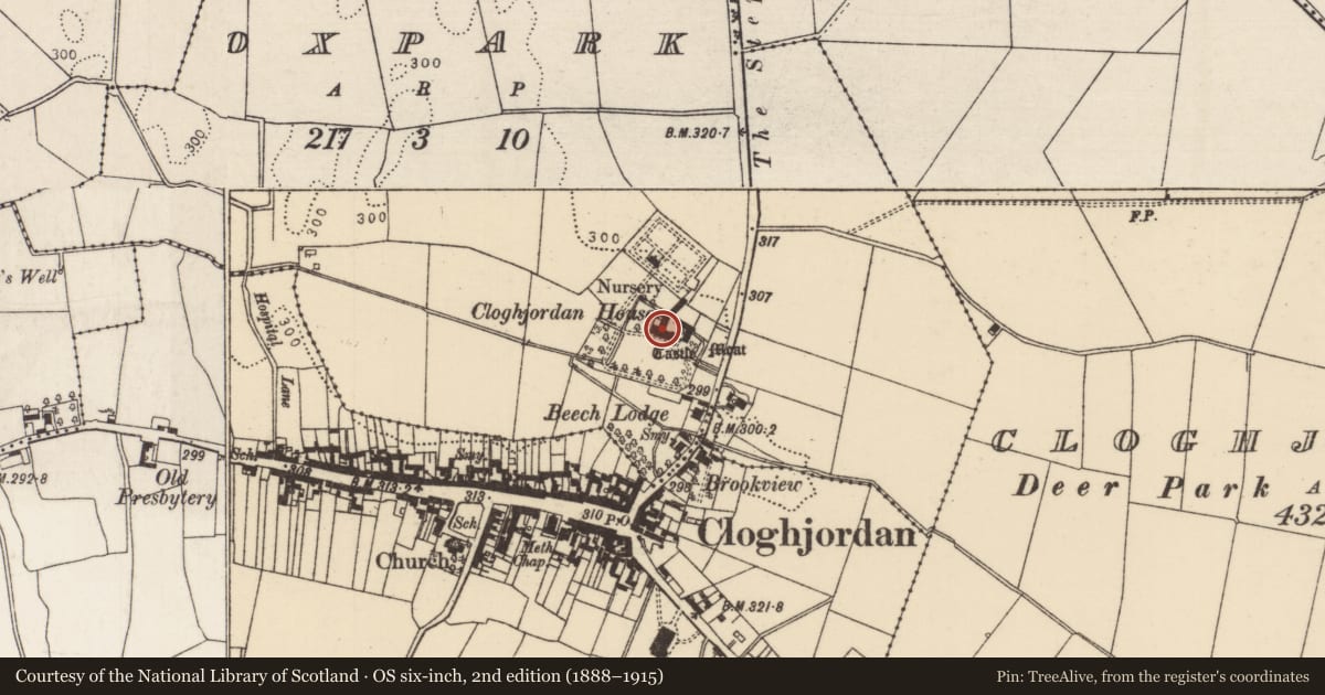 Ordnance Survey six-inch map, 2nd edition (1888–1915) covering the location of Enclosure, Oxpark, County Tipperary North, with a pin at the register's coordinates