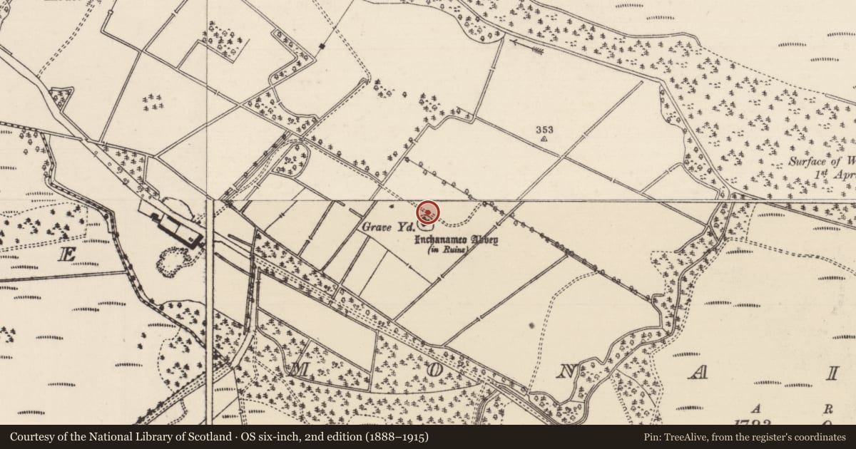 Ordnance Survey six-inch map, 2nd edition (1888–1915) covering the location of Church, Monaincha, County Tipperary North, with a pin at the register's coordinates