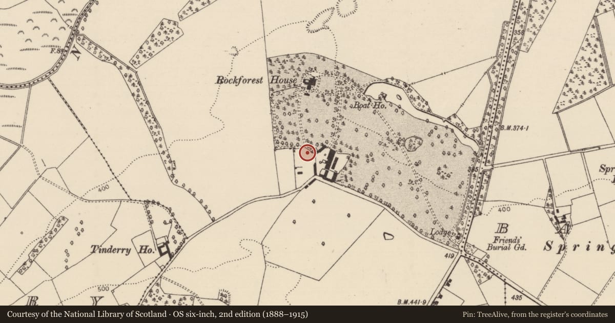 Ordnance Survey six-inch map, 2nd edition (1888–1915) covering the location of House - 17th century, Rockforest, County Tipperary North, with a pin at the register's coordinates