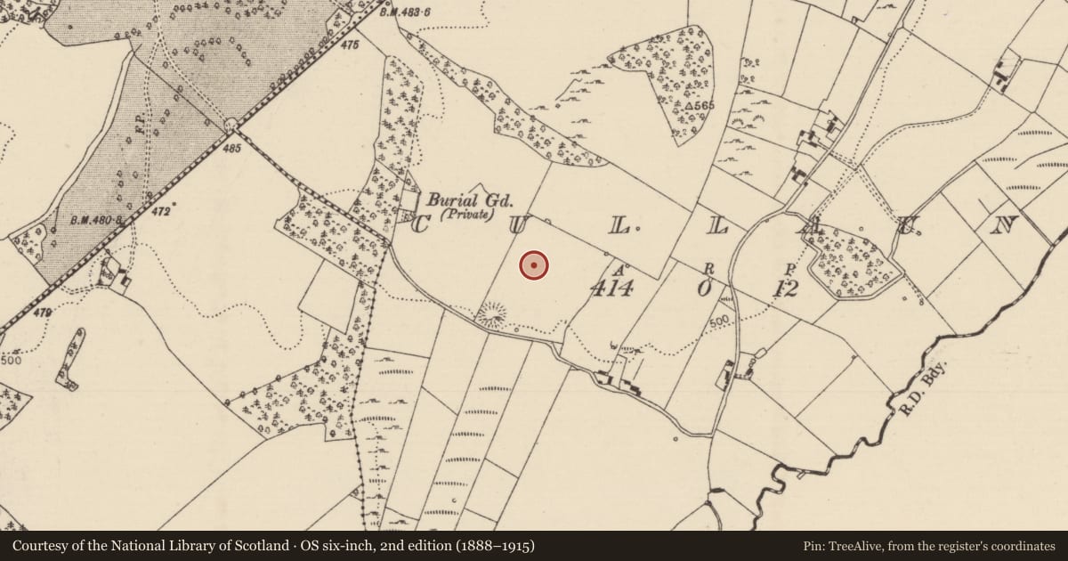 Ordnance Survey six-inch map, 2nd edition (1888–1915) covering the location of Standing stone, Cullaun, County Tipperary North, with a pin at the register's coordinates