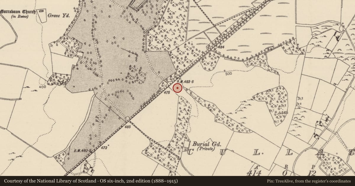Ordnance Survey six-inch map, 2nd edition (1888–1915) covering the location of Standing stone, Cullaun, County Tipperary North, with a pin at the register's coordinates