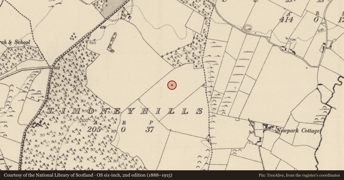Ordnance Survey six-inch map, 2nd edition (1888–1915) covering the location of Standing stone, Timoney Hills, County Tipperary North, with a pin at the register's coordinates
