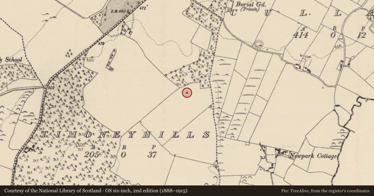 Ordnance Survey six-inch map, 2nd edition (1888–1915) covering the location of Standing stone, Timoney Hills, County Tipperary North, with a pin at the register's coordinates