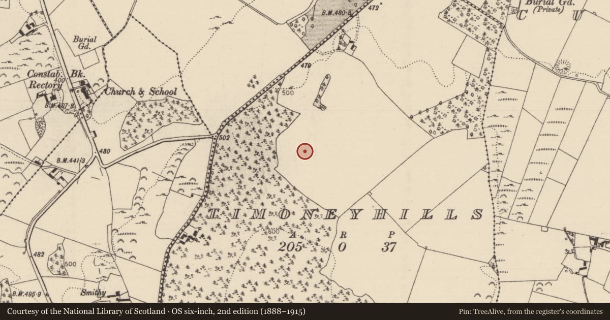 Ordnance Survey six-inch map, 2nd edition (1888–1915) covering the location of Standing stone, Timoney Hills, County Tipperary North, with a pin at the register's coordinates