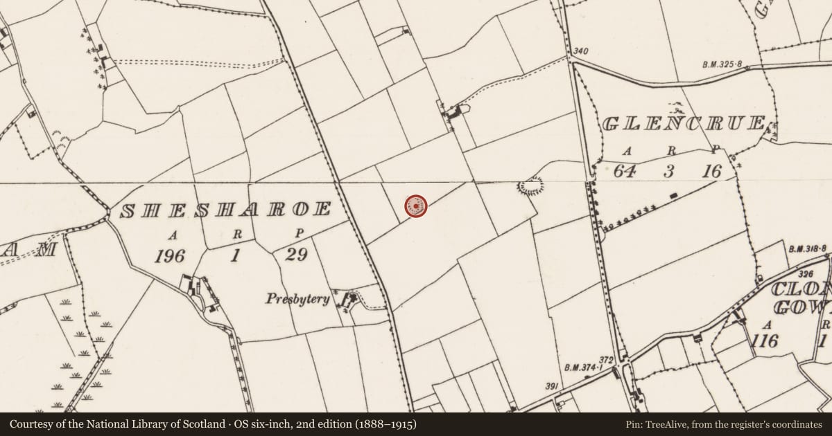 Ordnance Survey six-inch map, 2nd edition (1888–1915) covering the location of Enclosure, Garrykennedy, County Tipperary North, with a pin at the register's coordinates