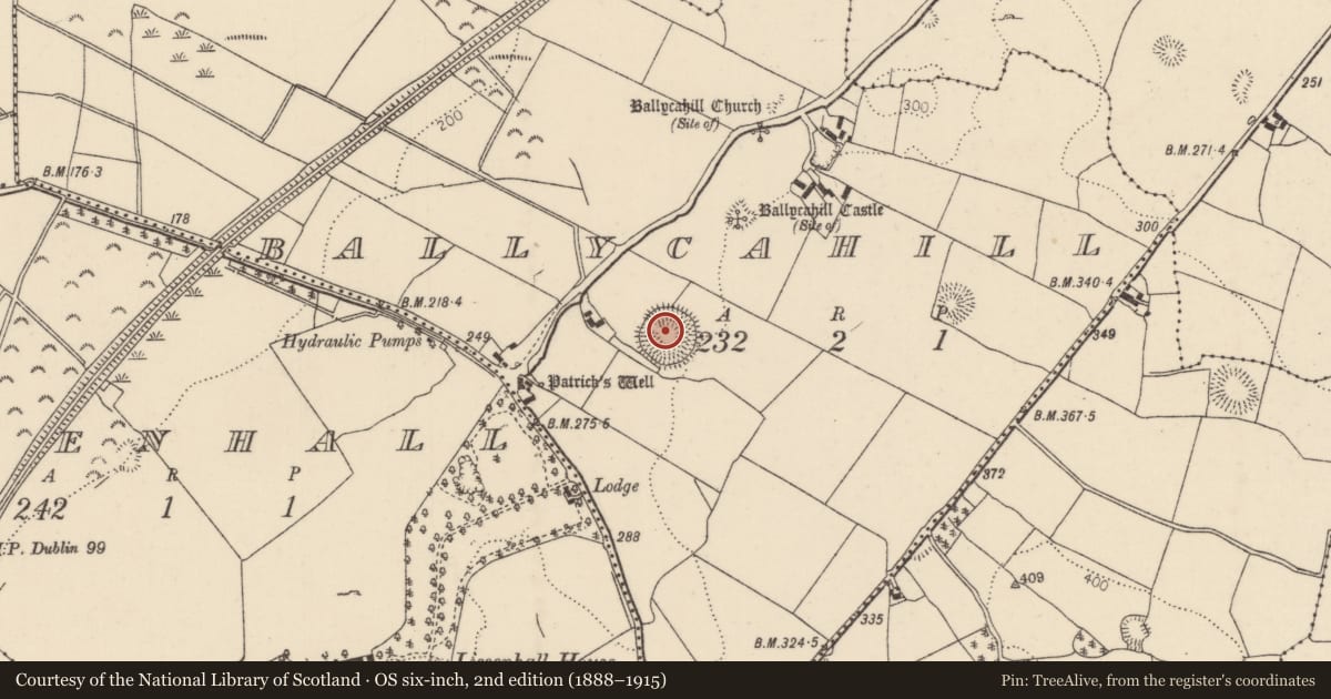 Ordnance Survey six-inch map, 2nd edition (1888–1915) covering the location of Ringfort - rath, Ballycahill (Kilmore Par., North Riding), County Tipperary North, with a pin at the register's coordinates