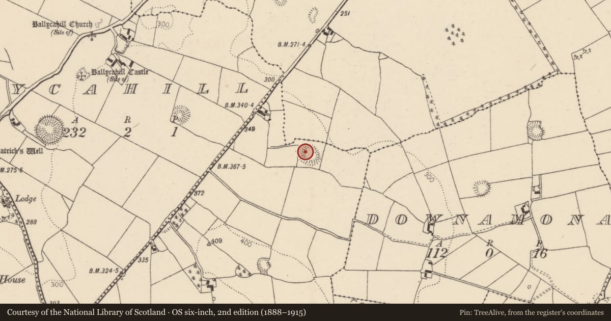 Ordnance Survey six-inch map, 2nd edition (1888–1915) covering the location of Ringfort - rath, Ballyphilip (Kilmore Par., North Riding), County Tipperary North, with a pin at the register's coordinates