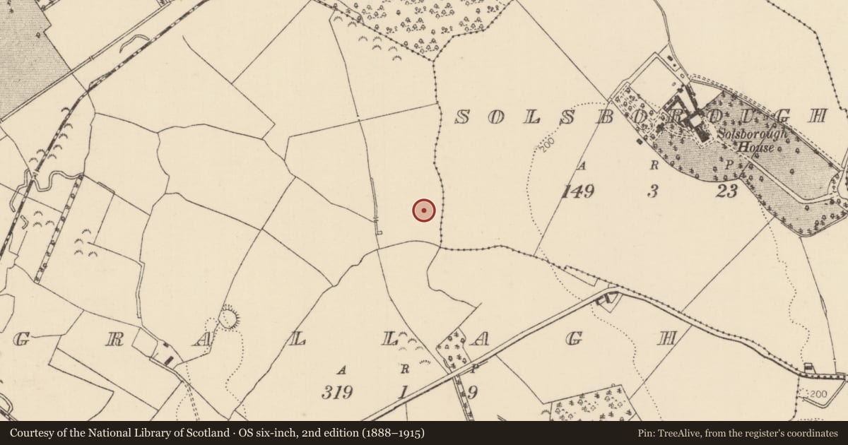 Ordnance Survey six-inch map, 2nd edition (1888–1915) covering the location of Fulacht fia, Grallagh (Monsea Par.), County Tipperary North, with a pin at the register's coordinates