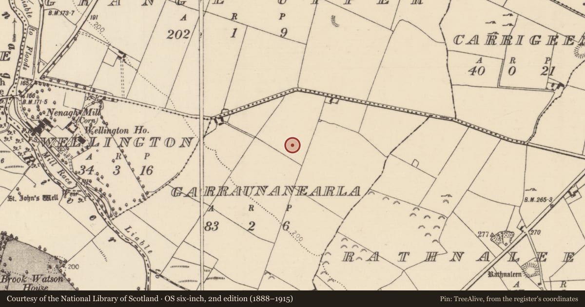 Ordnance Survey six-inch map, 2nd edition (1888–1915) covering the location of Enclosure, Garraunanearla, County Tipperary North, with a pin at the register's coordinates