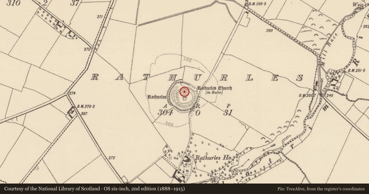 Ordnance Survey six-inch map, 2nd edition (1888–1915) covering the location of Ringfort - rath, Rathurles, County Tipperary North, with a pin at the register's coordinates