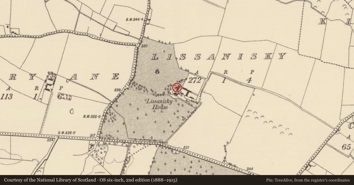 Ordnance Survey six-inch map, 2nd edition (1888–1915) covering the location of Settlement deserted - medieval, Lissanisky, County Tipperary North, with a pin at the register's coordinates