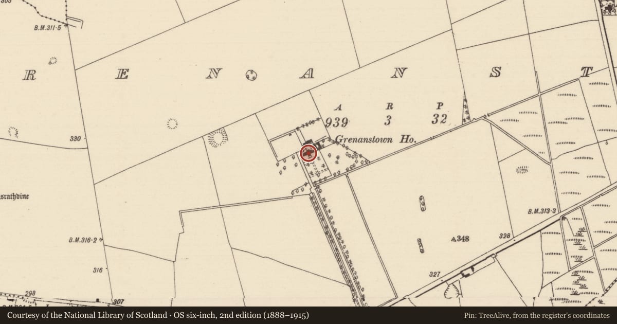 Ordnance Survey six-inch map, 2nd edition (1888–1915) covering the location of House - 17th century, Grenanstown (Ballymackey Par.), County Tipperary North, with a pin at the register's coordinates