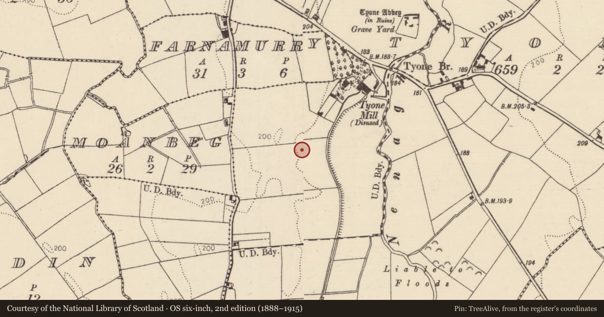 Ordnance Survey six-inch map, 2nd edition (1888–1915) covering the location of Hearth, Tyone (Lisbunny Par.), County Tipperary North, with a pin at the register's coordinates