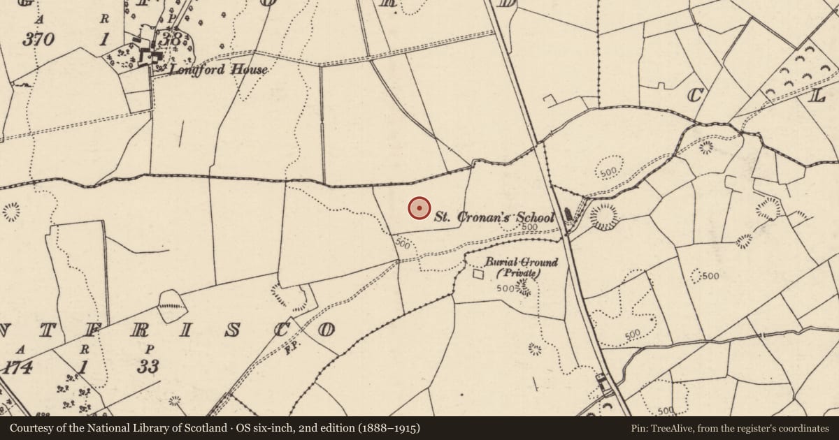 Ordnance Survey six-inch map, 2nd edition (1888–1915) covering the location of Moated site, Mountfrisco, County Tipperary North, with a pin at the register's coordinates