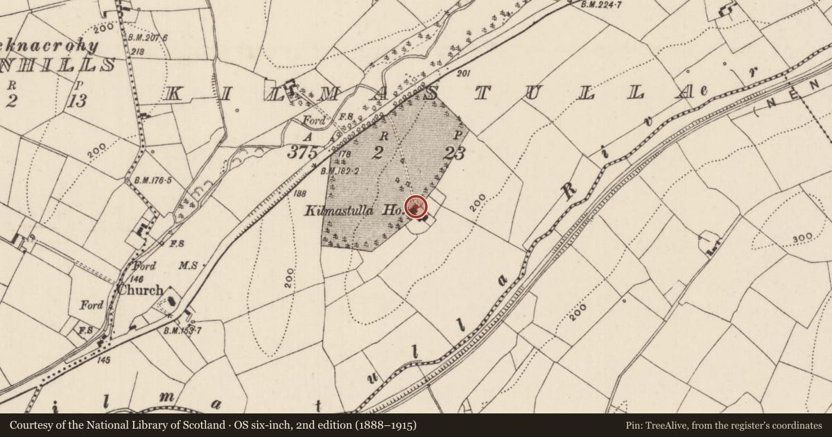 Ordnance Survey six-inch map, 2nd edition (1888–1915) covering the location of House - indeterminate date, Kilmastulla, County Tipperary North, with a pin at the register's coordinates