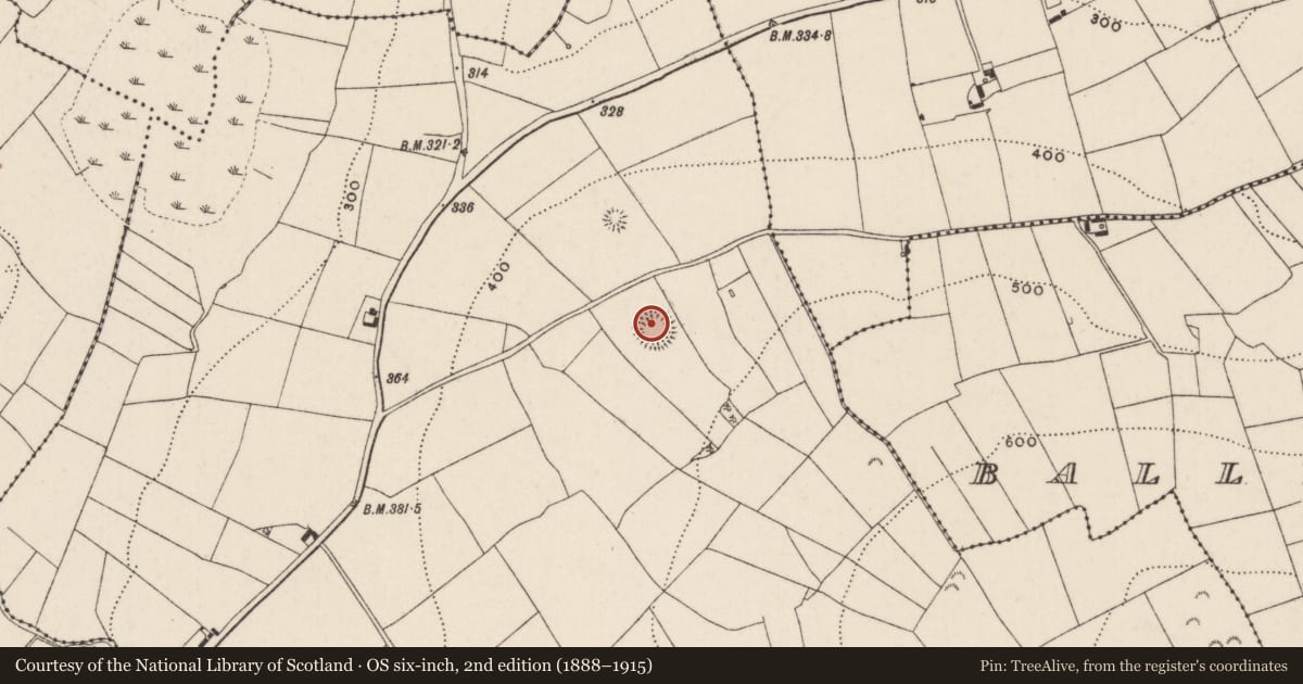 Ordnance Survey six-inch map, 2nd edition (1888–1915) covering the location of Ringfort - rath, Garraun (Kilnarath Par.), County Tipperary North, with a pin at the register's coordinates