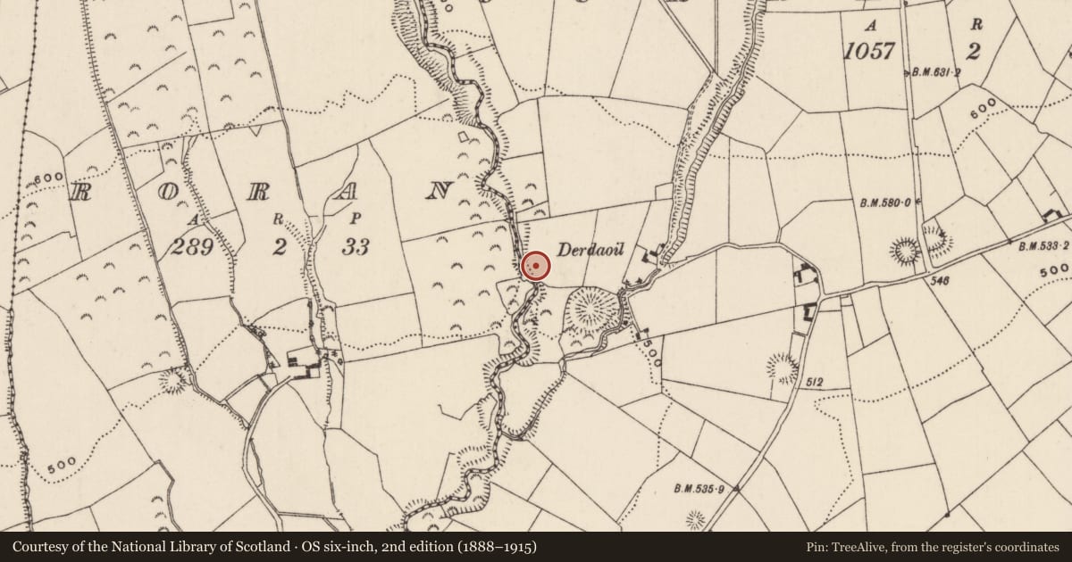 Ordnance Survey six-inch map, 2nd edition (1888–1915) covering the location of Mass-rock, Curraghmore (Kilmastulla Par.), County Tipperary North, with a pin at the register's coordinates