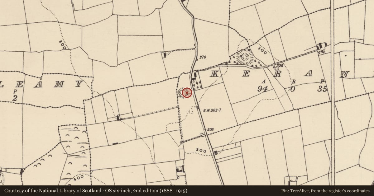 Ordnance Survey six-inch map, 2nd edition (1888–1915) covering the location of Enclosure, Kerane, County Tipperary North, with a pin at the register's coordinates