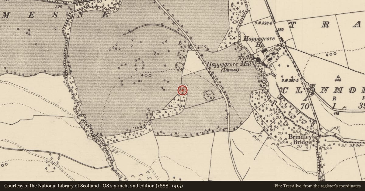 Ordnance Survey six-inch map, 2nd edition (1888–1915) covering the location of Enclosure, Curragharneen, County Tipperary North, with a pin at the register's coordinates