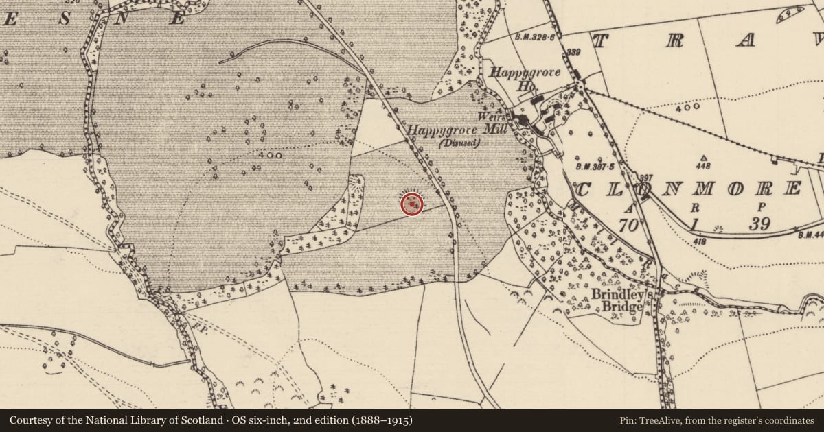 Ordnance Survey six-inch map, 2nd edition (1888–1915) covering the location of Ringfort - rath, Curragharneen, County Tipperary North, with a pin at the register's coordinates
