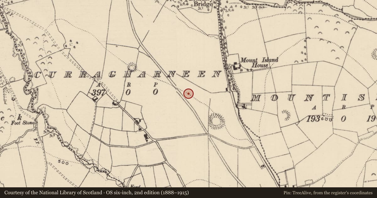 Ordnance Survey six-inch map, 2nd edition (1888–1915) covering the location of Enclosure, Curragharneen, County Tipperary North, with a pin at the register's coordinates