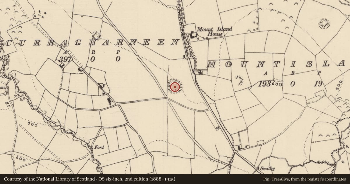 Ordnance Survey six-inch map, 2nd edition (1888–1915) covering the location of Ringfort - rath, Curragharneen, County Tipperary North, with a pin at the register's coordinates