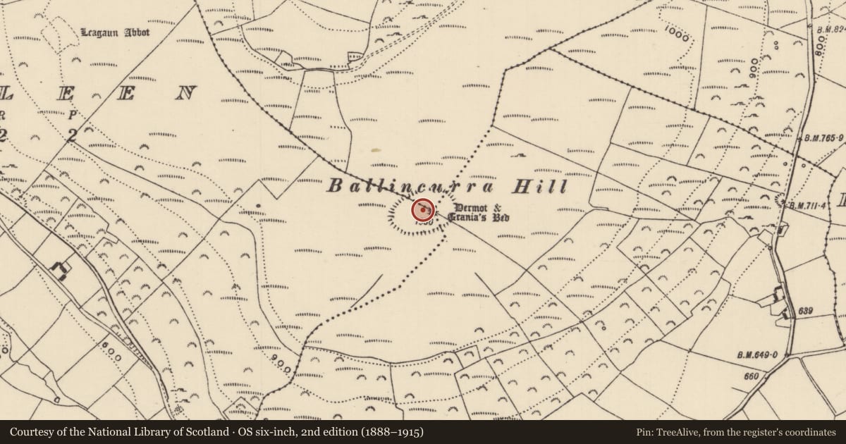 Ordnance Survey six-inch map, 2nd edition (1888–1915) covering the location of Hillfort, County Tipperary North, with a pin at the register's coordinates