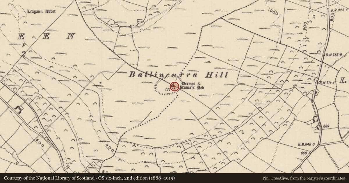 Ordnance Survey six-inch map, 2nd edition (1888–1915) covering the location of Cairn - unclassified, County Tipperary North, with a pin at the register's coordinates