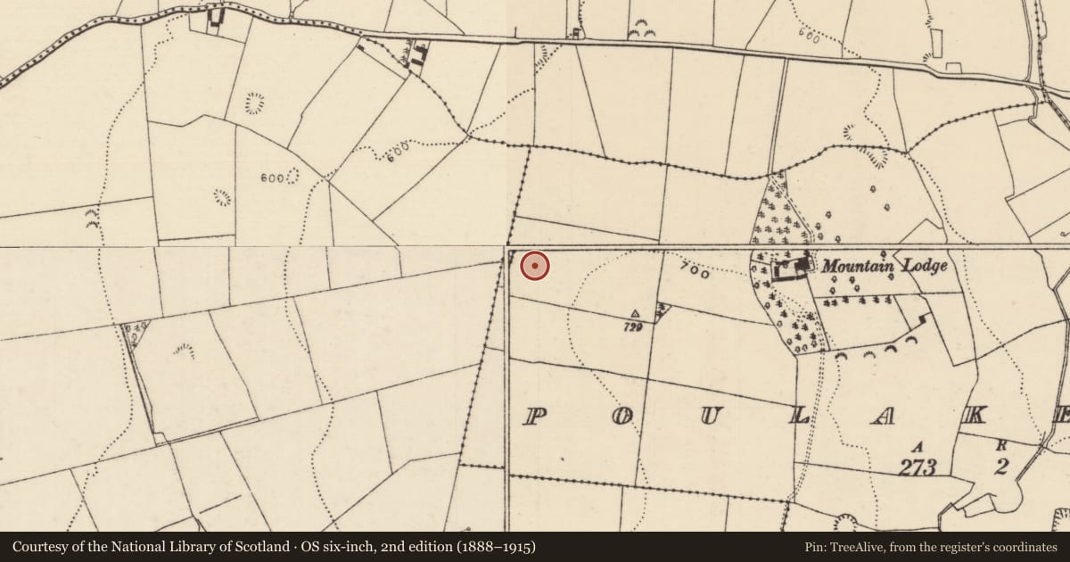 Ordnance Survey six-inch map, 2nd edition (1888–1915) covering the location of Enclosure, Poulakerry (Kilkeary Par.), County Tipperary North, with a pin at the register's coordinates