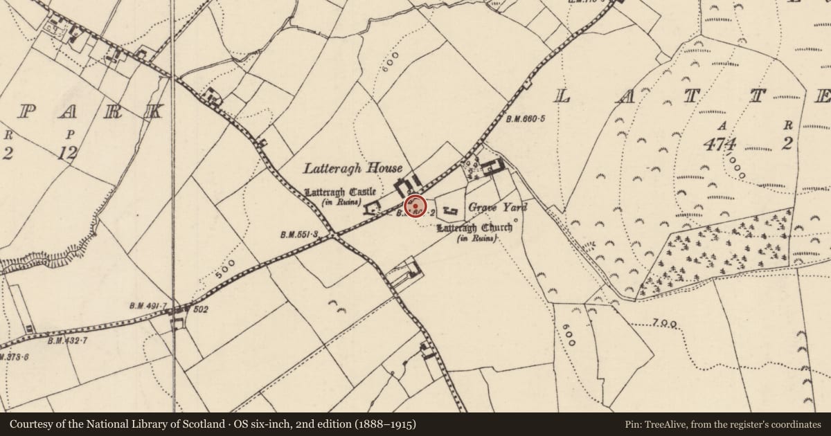 Ordnance Survey six-inch map, 2nd edition (1888–1915) covering the location of Settlement deserted - medieval, County Tipperary North, with a pin at the register's coordinates