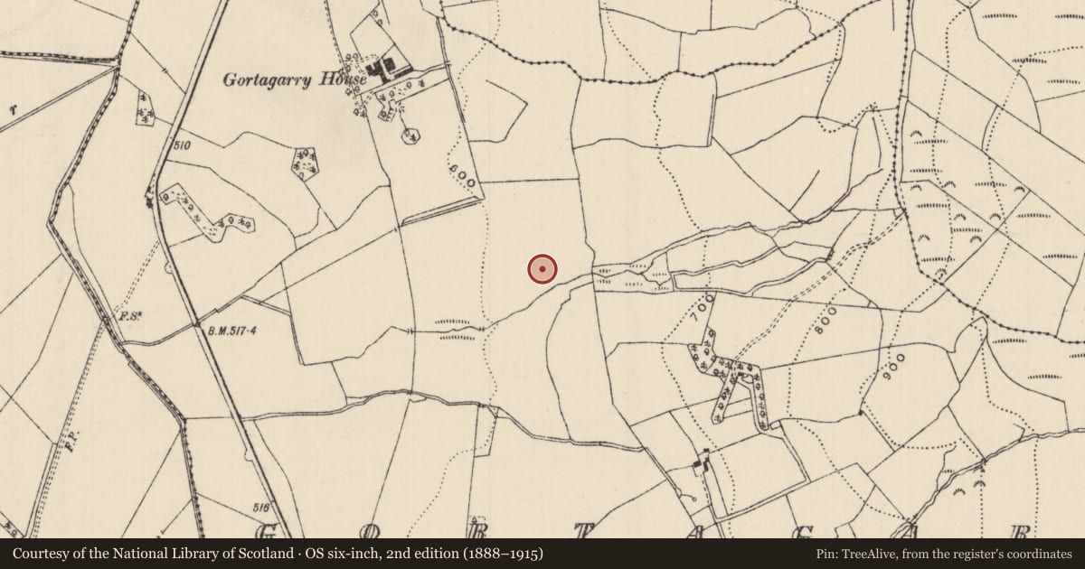 Ordnance Survey six-inch map, 2nd edition (1888–1915) covering the location of Moated site, Gortagarry, County Tipperary North, with a pin at the register's coordinates