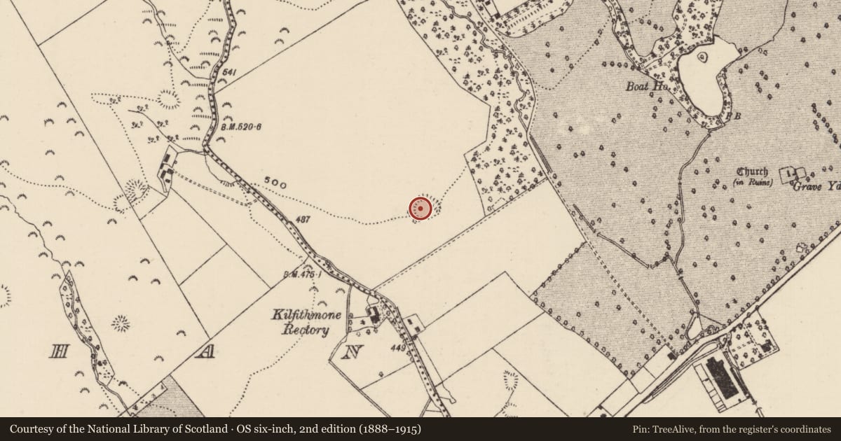 Ordnance Survey six-inch map, 2nd edition (1888–1915) covering the location of Ringfort - rath, Barnane (Barnane-ely Par.), County Tipperary North, with a pin at the register's coordinates