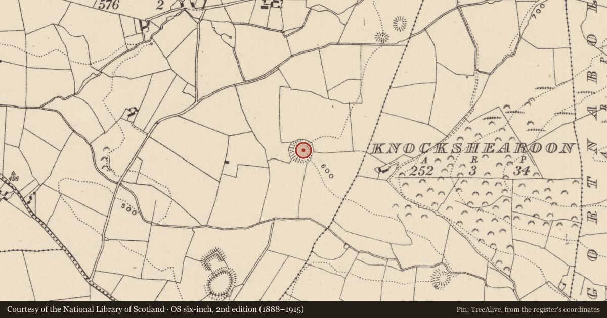 Ordnance Survey six-inch map, 2nd edition (1888–1915) covering the location of Enclosure, Glenbreedy, County Tipperary North, with a pin at the register's coordinates