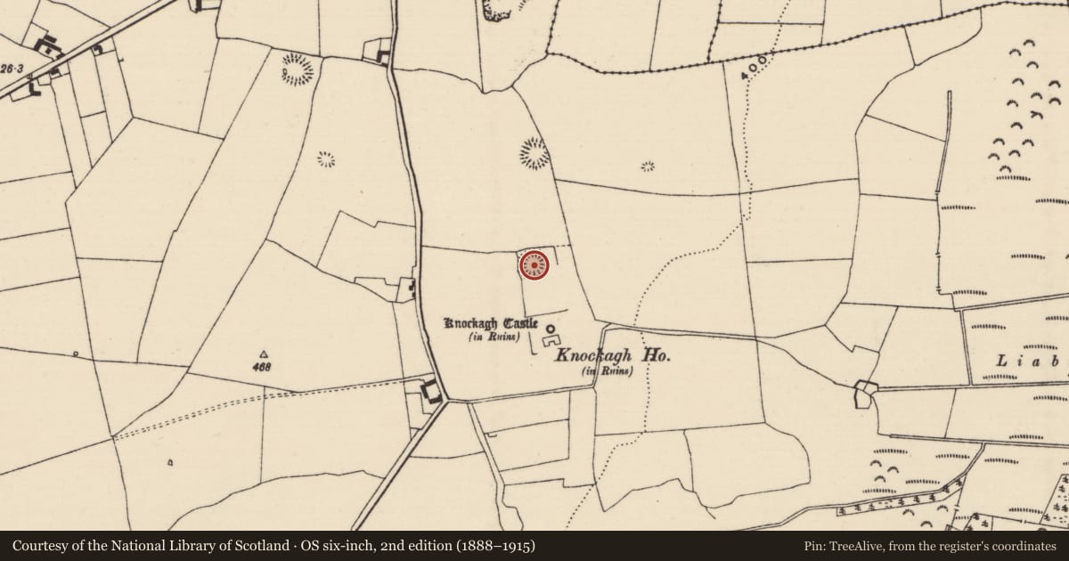 Ordnance Survey six-inch map, 2nd edition (1888–1915) covering the location of Enclosure, Knockagh (Drom Par.), County Tipperary North, with a pin at the register's coordinates