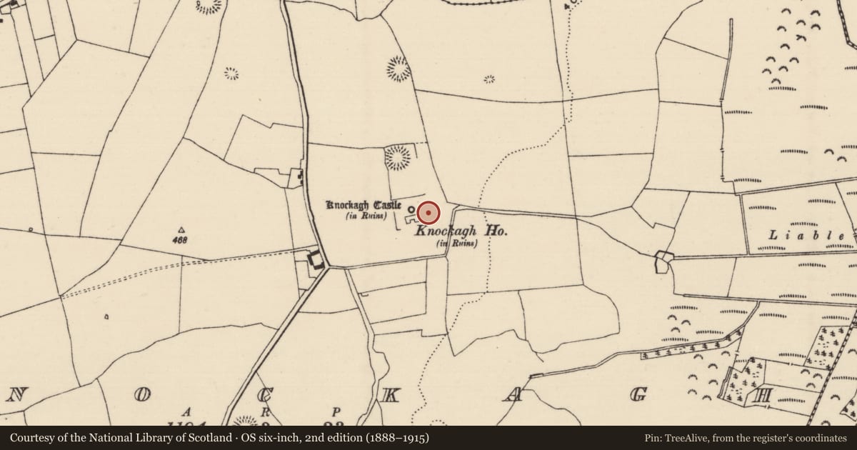 Ordnance Survey six-inch map, 2nd edition (1888–1915) covering the location of Earthwork, Knockagh (Drom Par.), County Tipperary North, with a pin at the register's coordinates