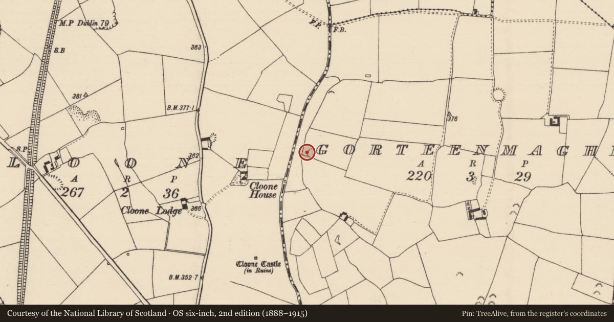 Ordnance Survey six-inch map, 2nd edition (1888–1915) covering the location of Enclosure, Gorteenmagher, County Tipperary North, with a pin at the register's coordinates