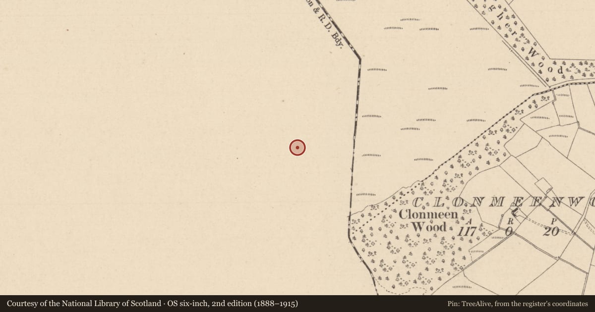 Ordnance Survey six-inch map, 2nd edition (1888–1915) covering the location of Barrow - ring-barrow, Togher, County Tipperary North, with a pin at the register's coordinates