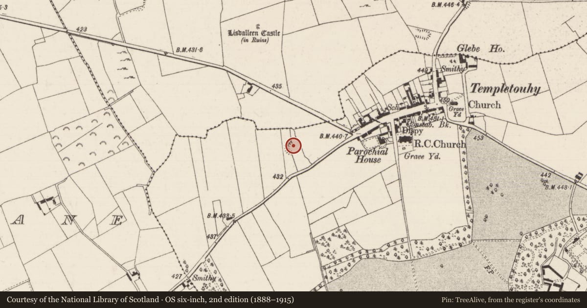Ordnance Survey six-inch map, 2nd edition (1888–1915) covering the location of Ringfort - rath, Longorchard, County Tipperary North, with a pin at the register's coordinates