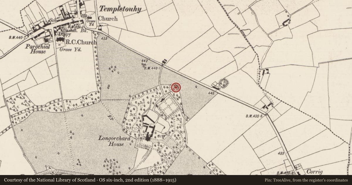 Ordnance Survey six-inch map, 2nd edition (1888–1915) covering the location of Ringfort - rath, Longorchard, County Tipperary North, with a pin at the register's coordinates