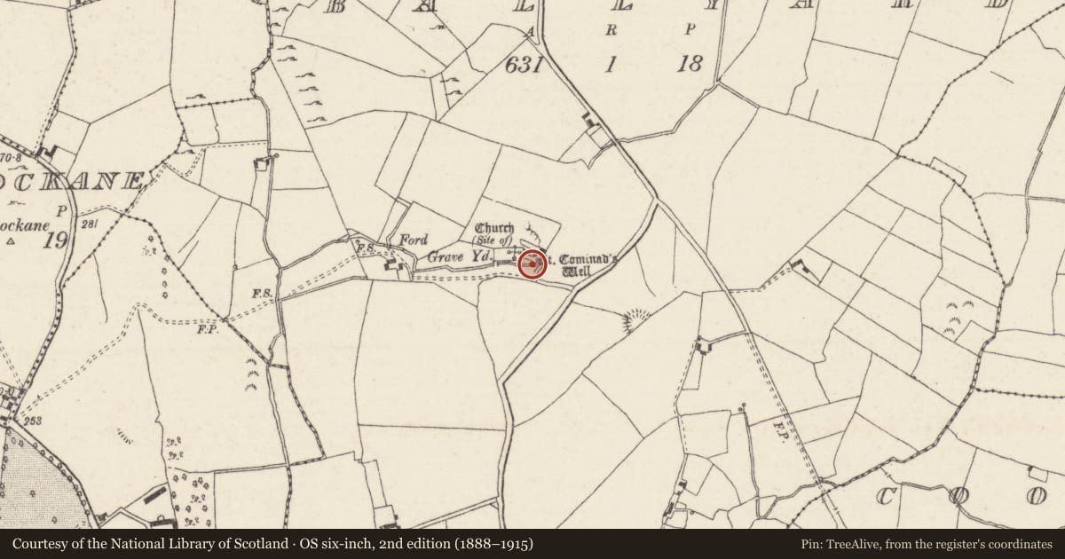Ordnance Survey six-inch map, 2nd edition (1888–1915) covering the location of Ritual site - holy well, Ballyard, County Tipperary North, with a pin at the register's coordinates