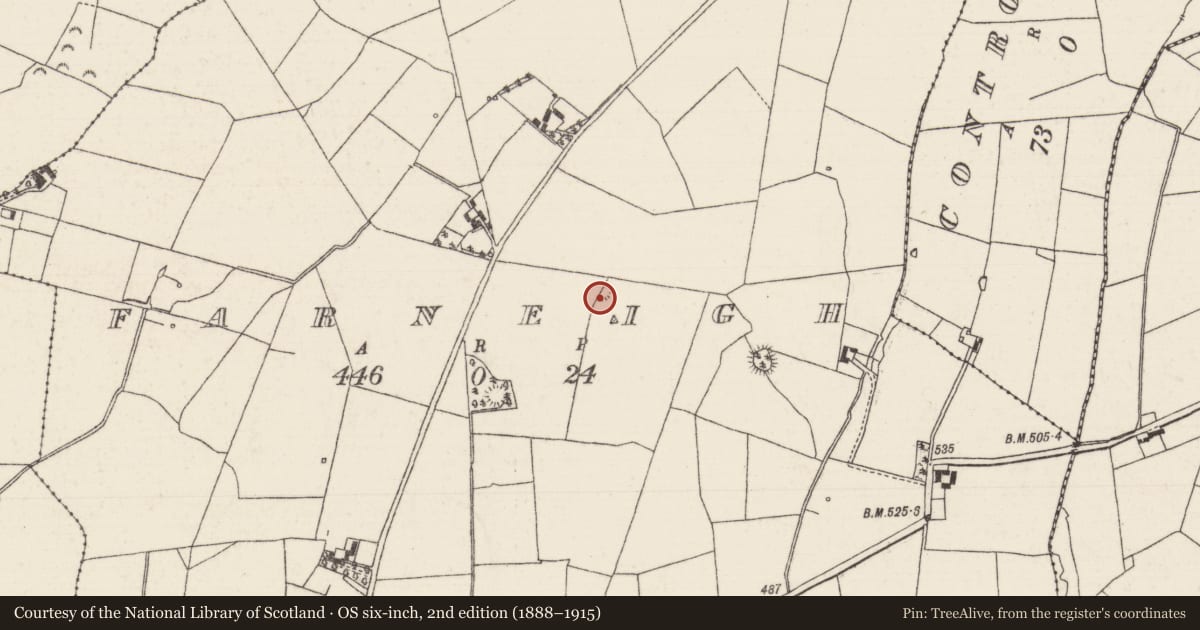 Ordnance Survey six-inch map, 2nd edition (1888–1915) covering the location of Enclosure, Farneigh, County Tipperary North, with a pin at the register's coordinates