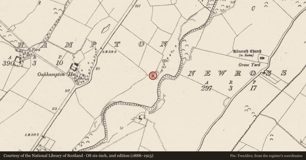 Ordnance Survey six-inch map, 2nd edition (1888–1915) covering the location of Cliff-edge fort, Oakhampton, County Tipperary North, with a pin at the register's coordinates