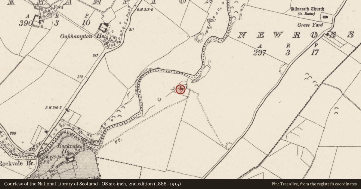 Ordnance Survey six-inch map, 2nd edition (1888–1915) covering the location of House - indeterminate date, Newross, County Tipperary North, with a pin at the register's coordinates