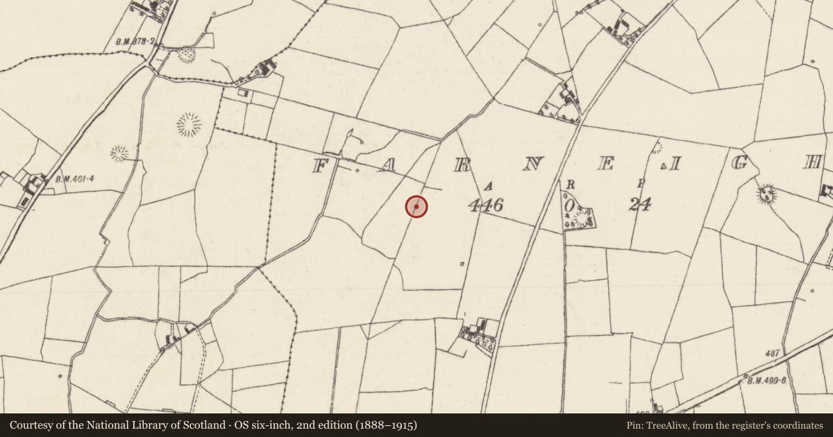 Ordnance Survey six-inch map, 2nd edition (1888–1915) covering the location of Earthwork, Farneigh, County Tipperary North, with a pin at the register's coordinates