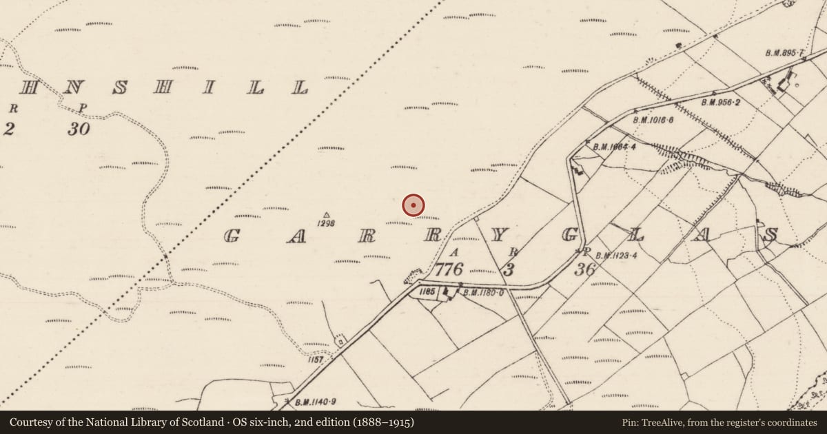 Ordnance Survey six-inch map, 2nd edition (1888–1915) covering the location of Standing stone, Garryglass, County Tipperary North, with a pin at the register's coordinates