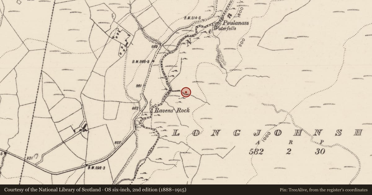 Ordnance Survey six-inch map, 2nd edition (1888–1915) covering the location of Barrow - ring-barrow, Longjohnshill, County Tipperary North, with a pin at the register's coordinates