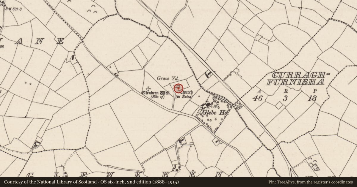 Ordnance Survey six-inch map, 2nd edition (1888–1915) covering the location of Graveslab, Glenkeen, County Tipperary North, with a pin at the register's coordinates