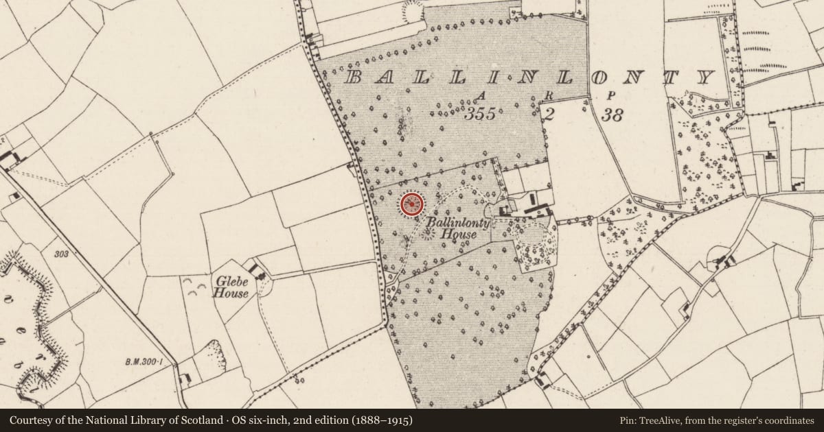 Ordnance Survey six-inch map, 2nd edition (1888–1915) covering the location of Enclosure, Ballinlonty, County Tipperary North, with a pin at the register's coordinates